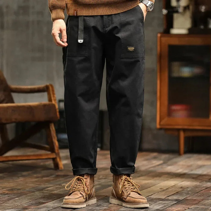 Craftklart Men's Cargo Trousers, loose fit utility streetwear pants with multiple pockets and relaxed style, shown in black.