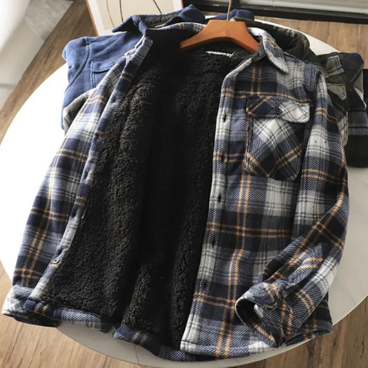 Men's Winter Fleece Linend Warm Plaid Shirt