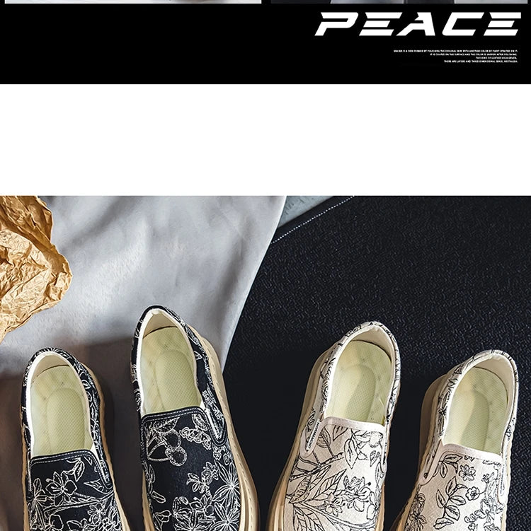 Men's Canvas Floral Thick Sole Loafers