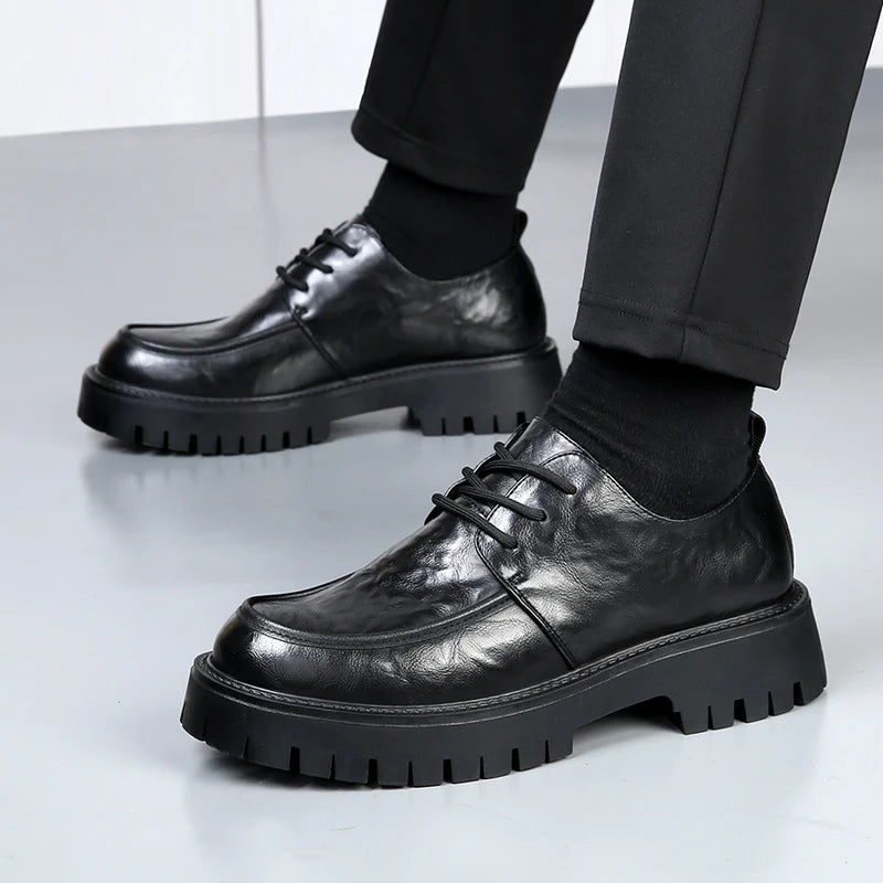 Urban Casual Men's  Genuine Leather British Style Thick Bottom Work Shoes