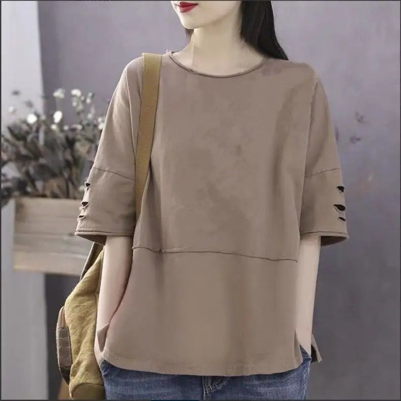 Women's 100% Cotton Large Size Korean Half Sleeved Loose T-shirt - Premium T-Shirt from Craftklart Dropship - Just $17.05! Shop now at Craftklart.store