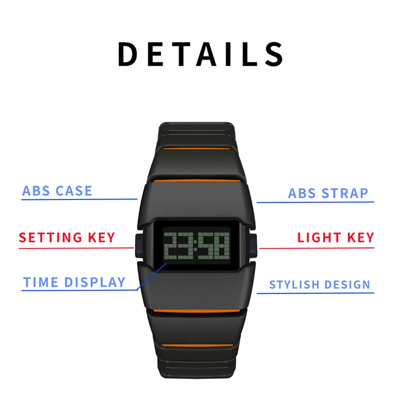 LED digital sport watch with resin strap from Craftklart, featuring a sleek display and sporty design.