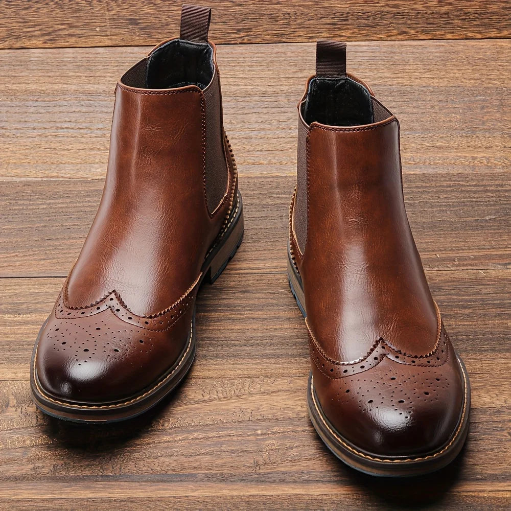 Brogue Chelsea Men Boots Classical American Style Leather Boots