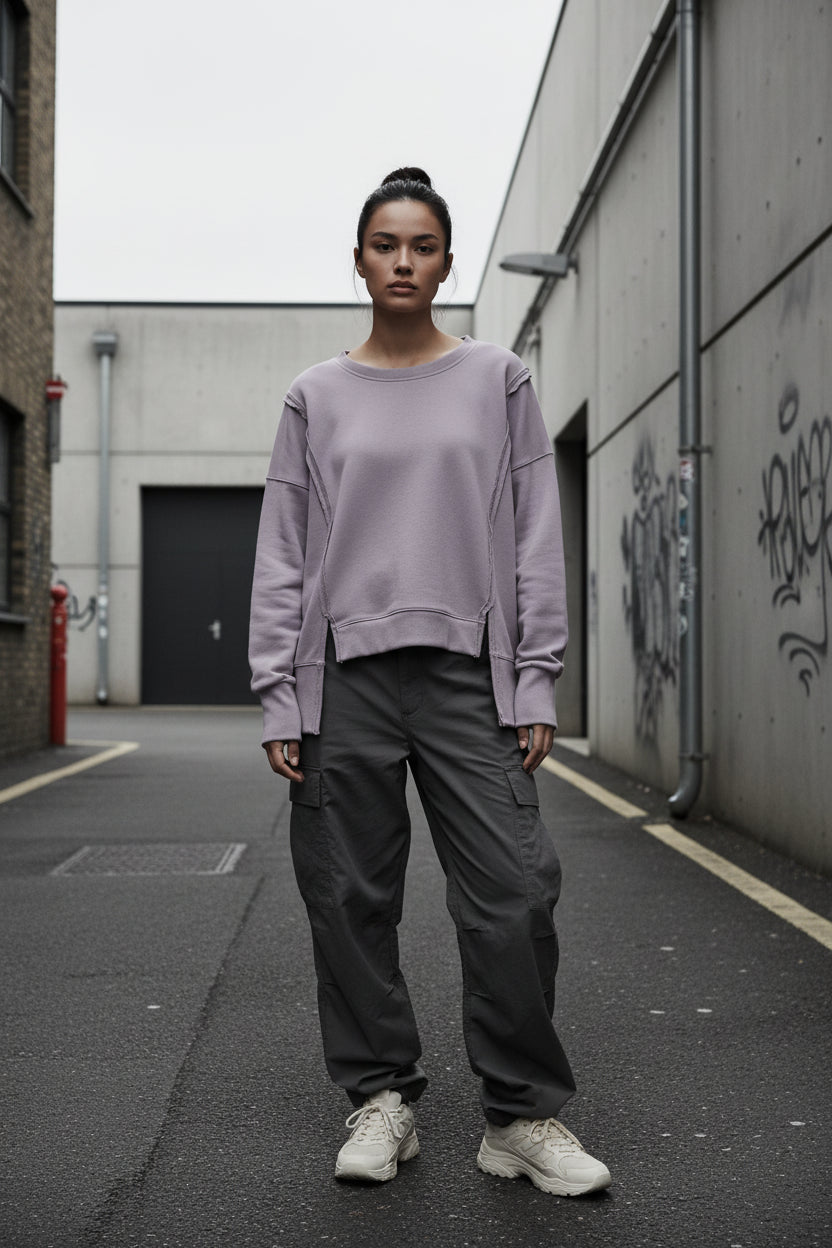 Oversized Cotton Sweatshirt — Open Side Patchwork | Craftklart