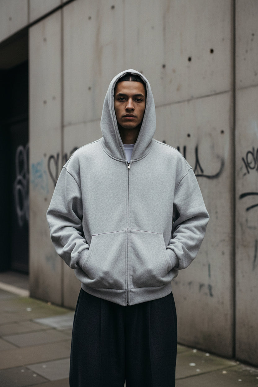 500GSM Heavyweight Zip-Up Cropped Hoodie