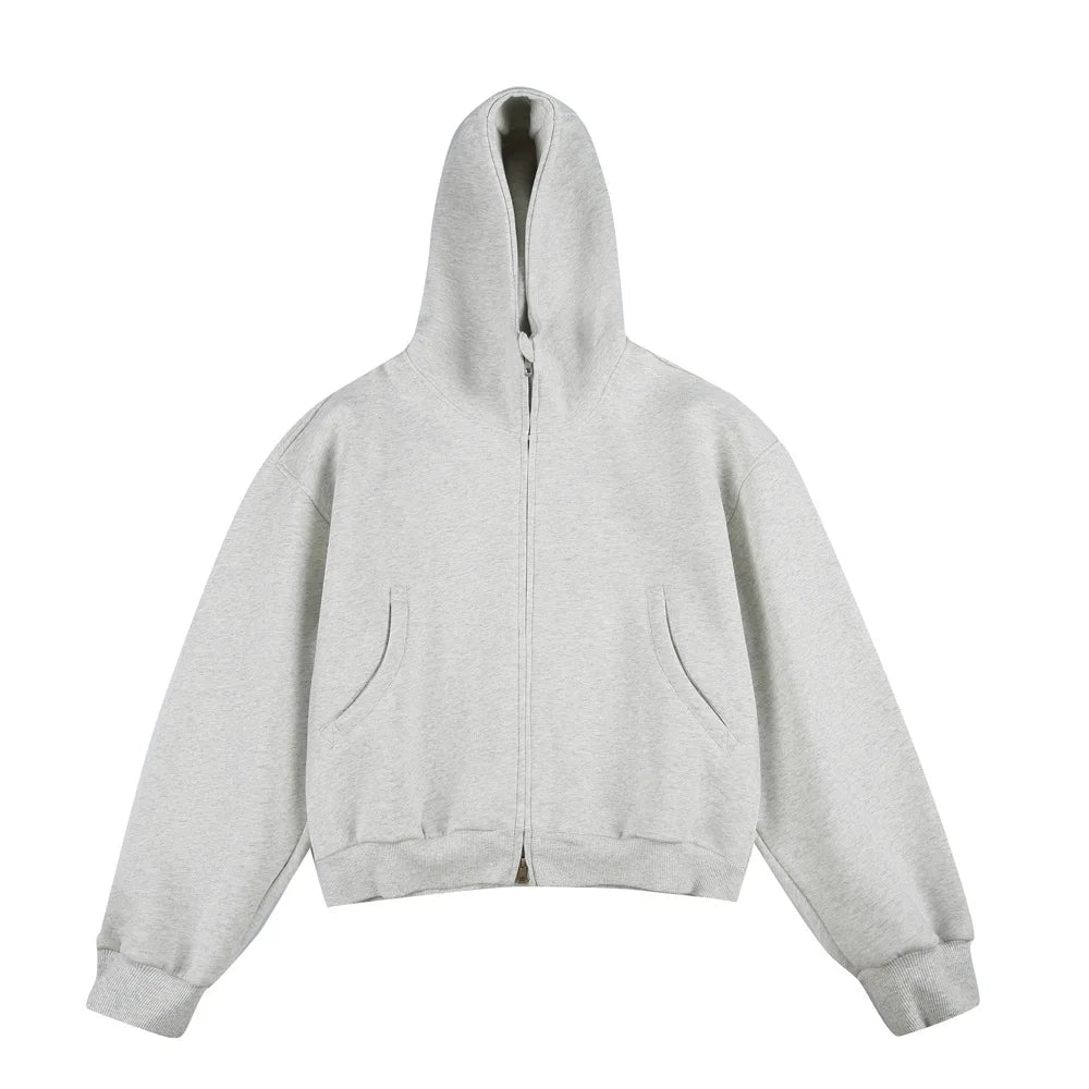 500GSM Heavyweight Zip-Up Cropped Hoodie