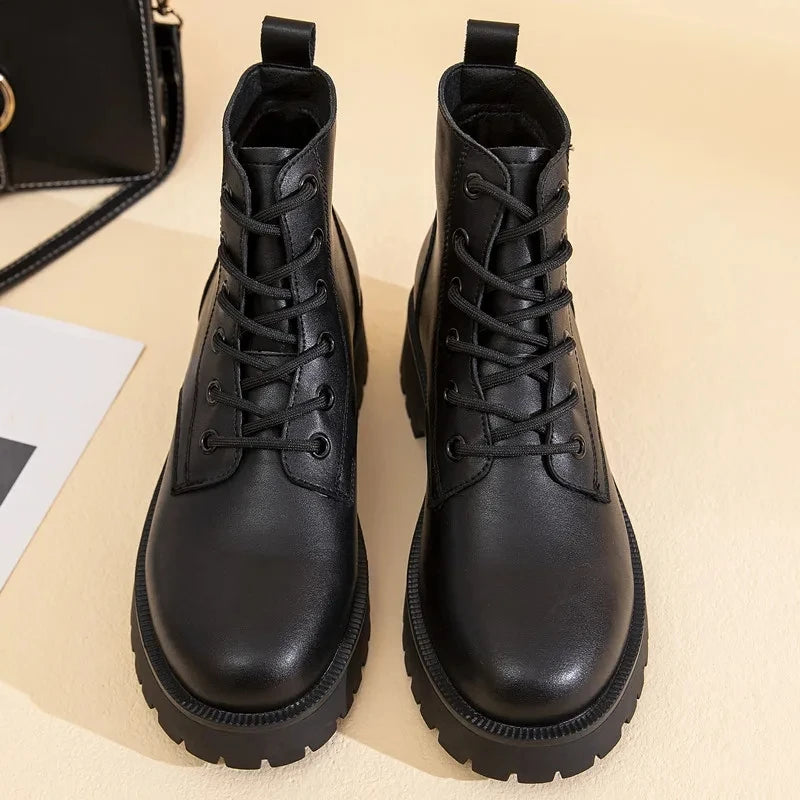 Genuine Leather Double Zipper Women's Ankle Boots