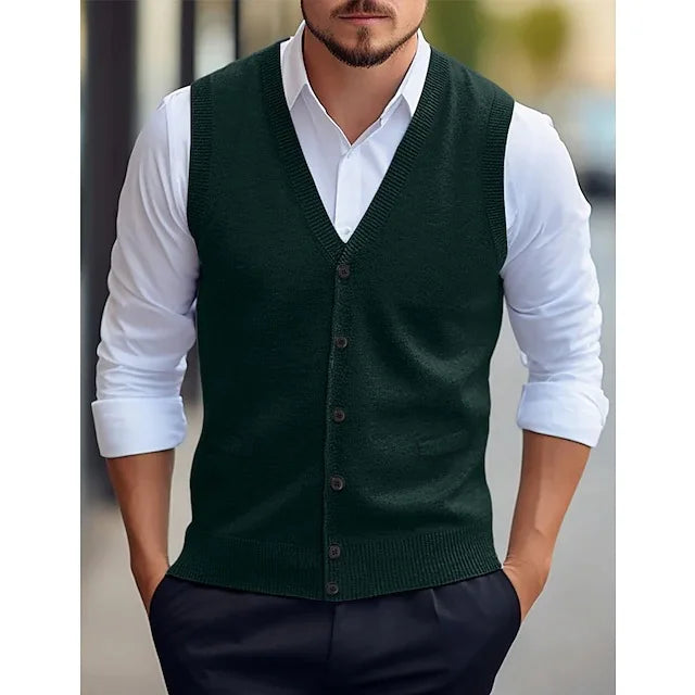 Men's Knit Sweater Vest — V-Neck Sleeveless Pullover