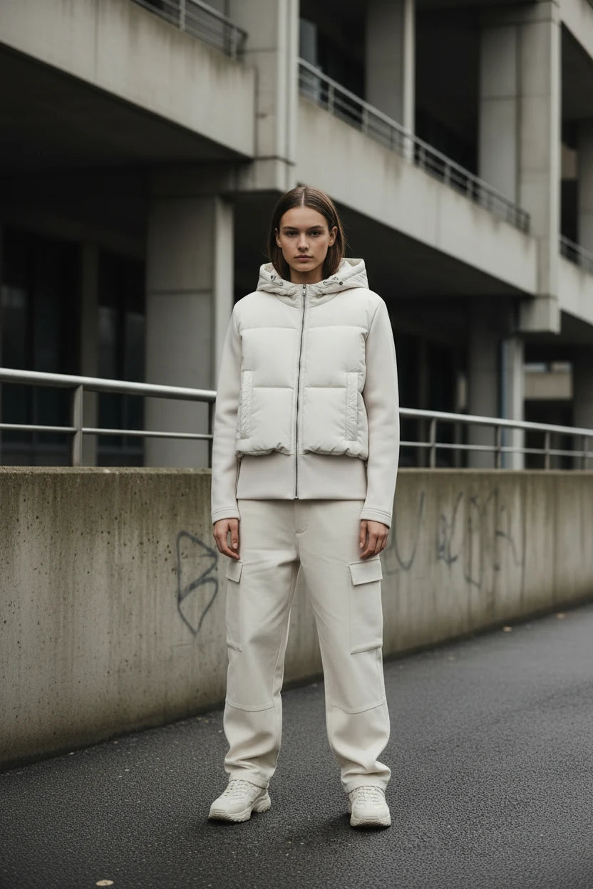 Craftklart Slim Fit Hooded Puffer Coat for women, stylish streetwear outerwear with a fitted silhouette and cozy hood.