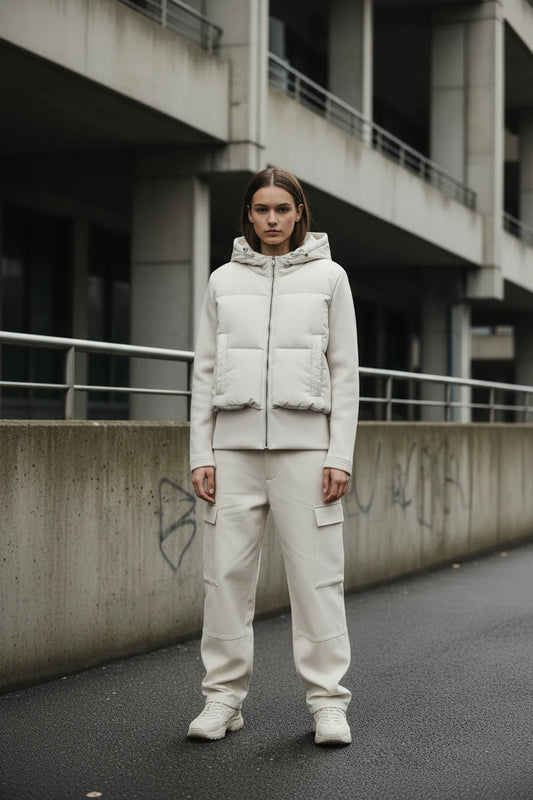 Craftklart Slim Fit Hooded Puffer Coat for women, stylish streetwear outerwear with a fitted silhouette and cozy hood.