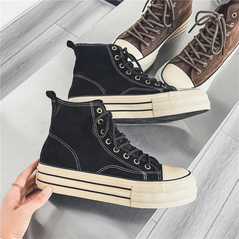 JY explosive men's new high top thick sole couple canvas shoes casual