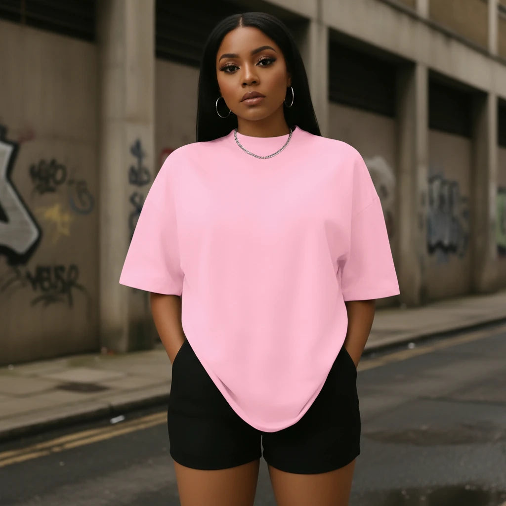 Oversized Cotton Tee — Solid Colour