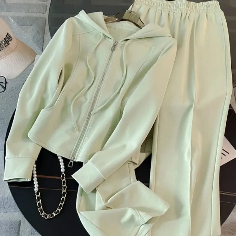 Mint Wave Style~ Autumn High Waist Wide Leg Pants Casual Two Piece Set
