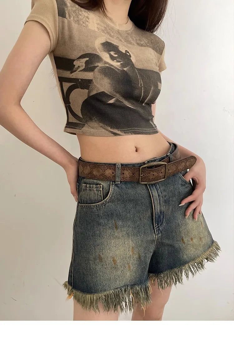 Pattern Print Buckle Pin Waist Belt Female Pu Leather