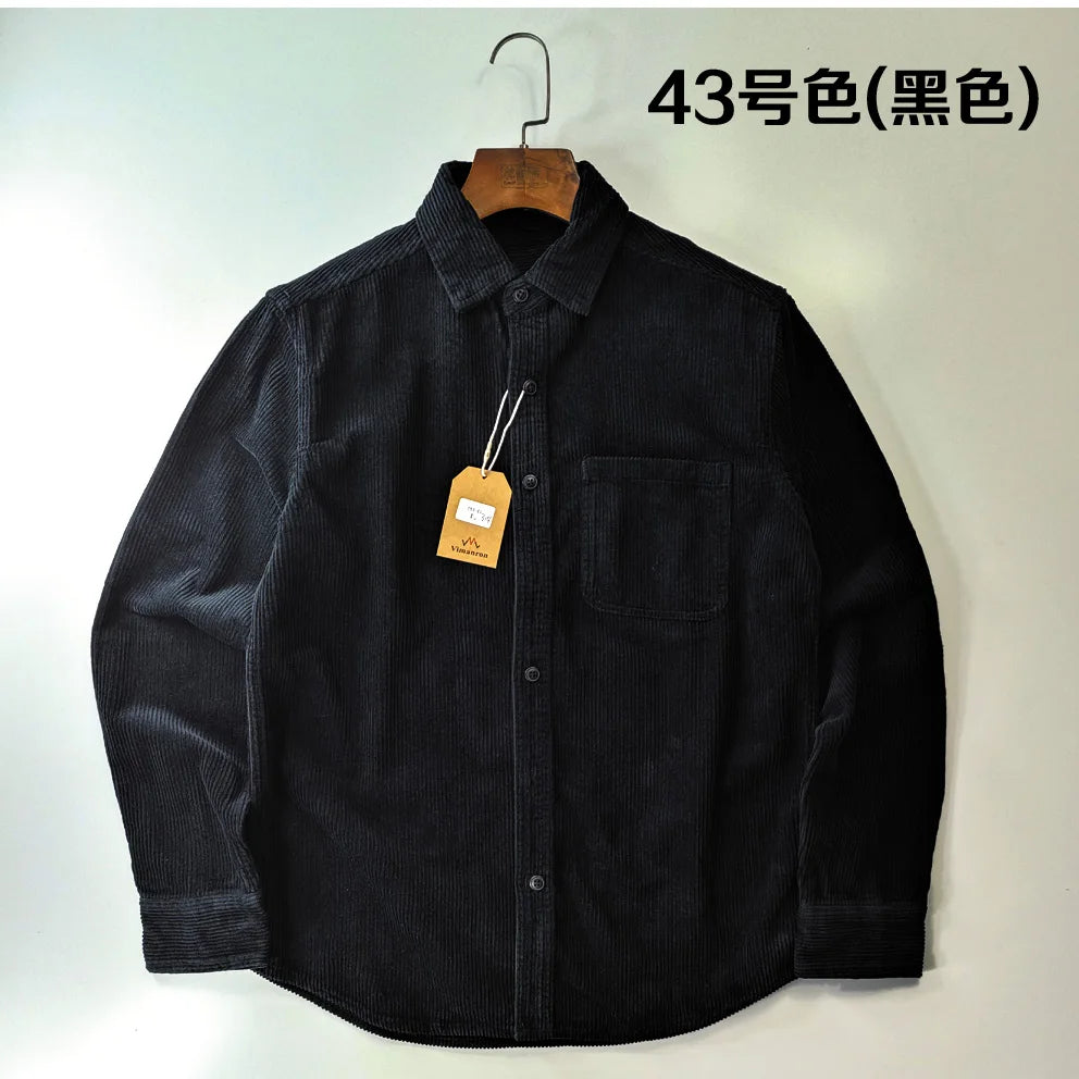 Corduroy Men's Fashion 100% Cotton Washed Single Pocket Shirt