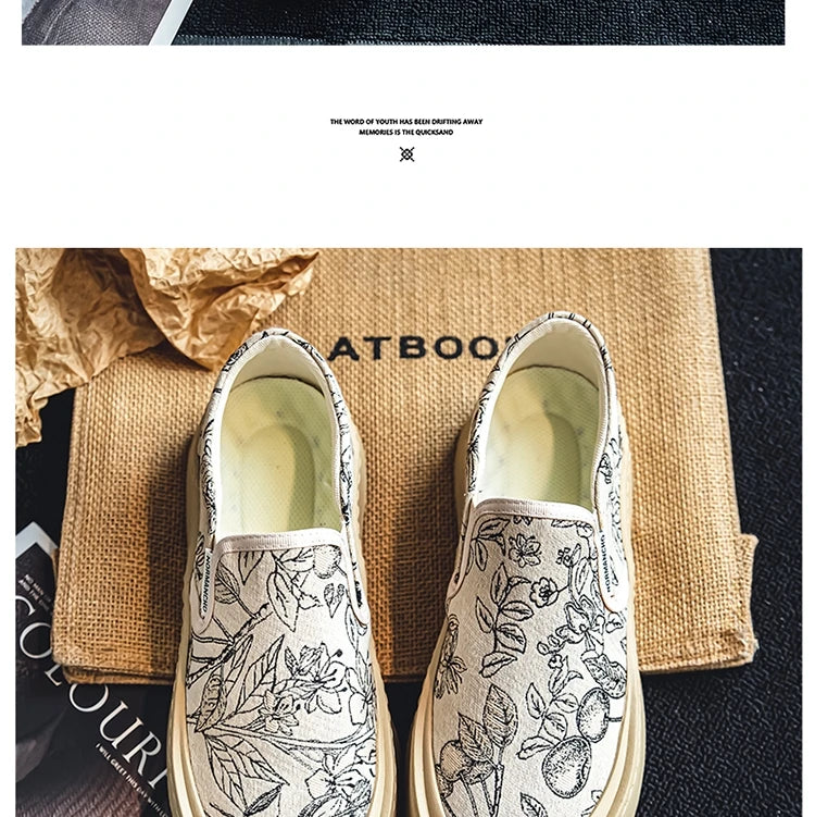 Men's Canvas Floral Thick Sole Loafers