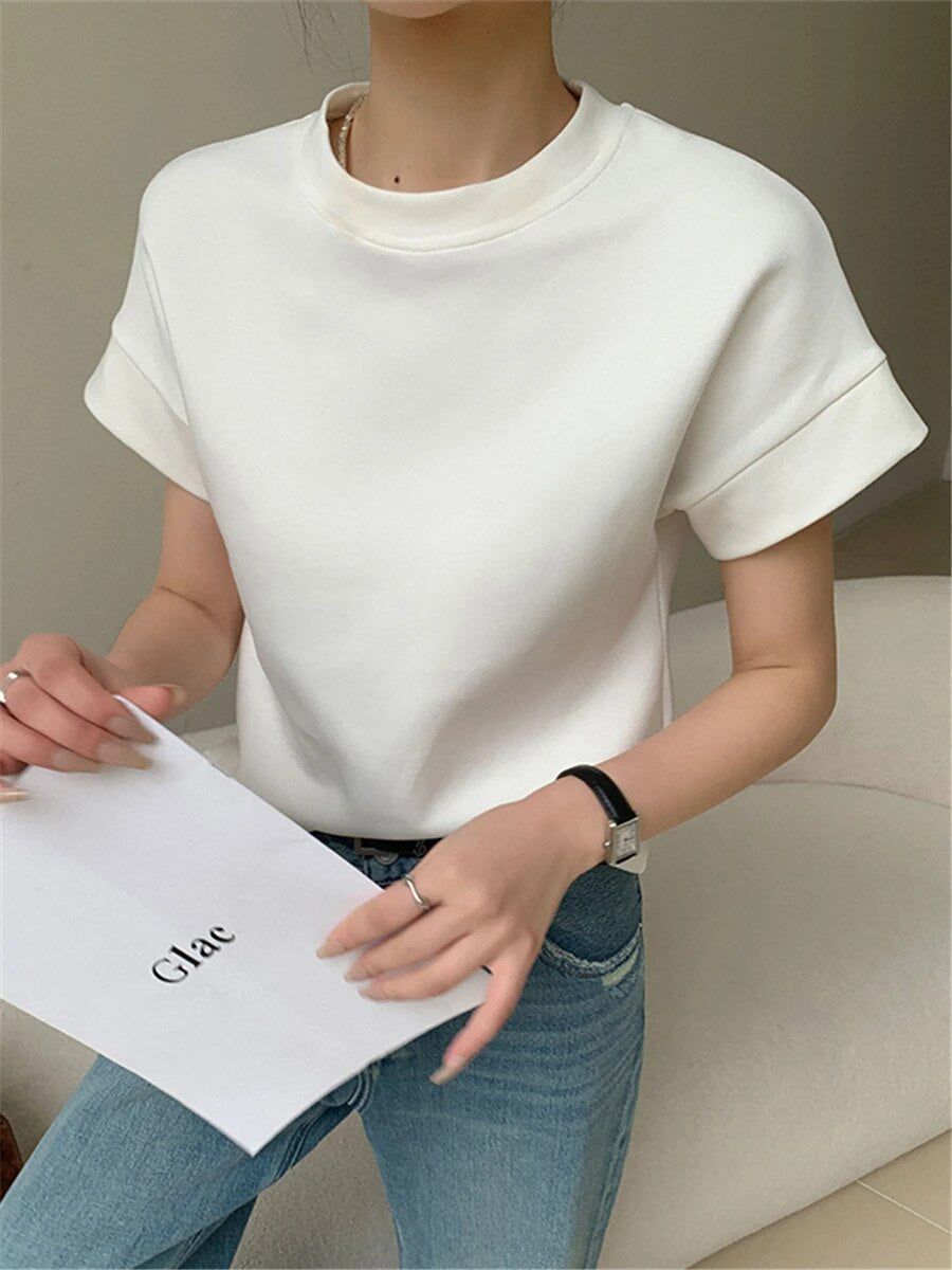 T-shirts Women Summer 2023 New Fashion Elegant Korean Chic O-neck Short Sleeve Ladies White Loose Tops Female Casual Tees - Premium  from Craftklart.store - Just $17.79! Shop now at Craftklart.store