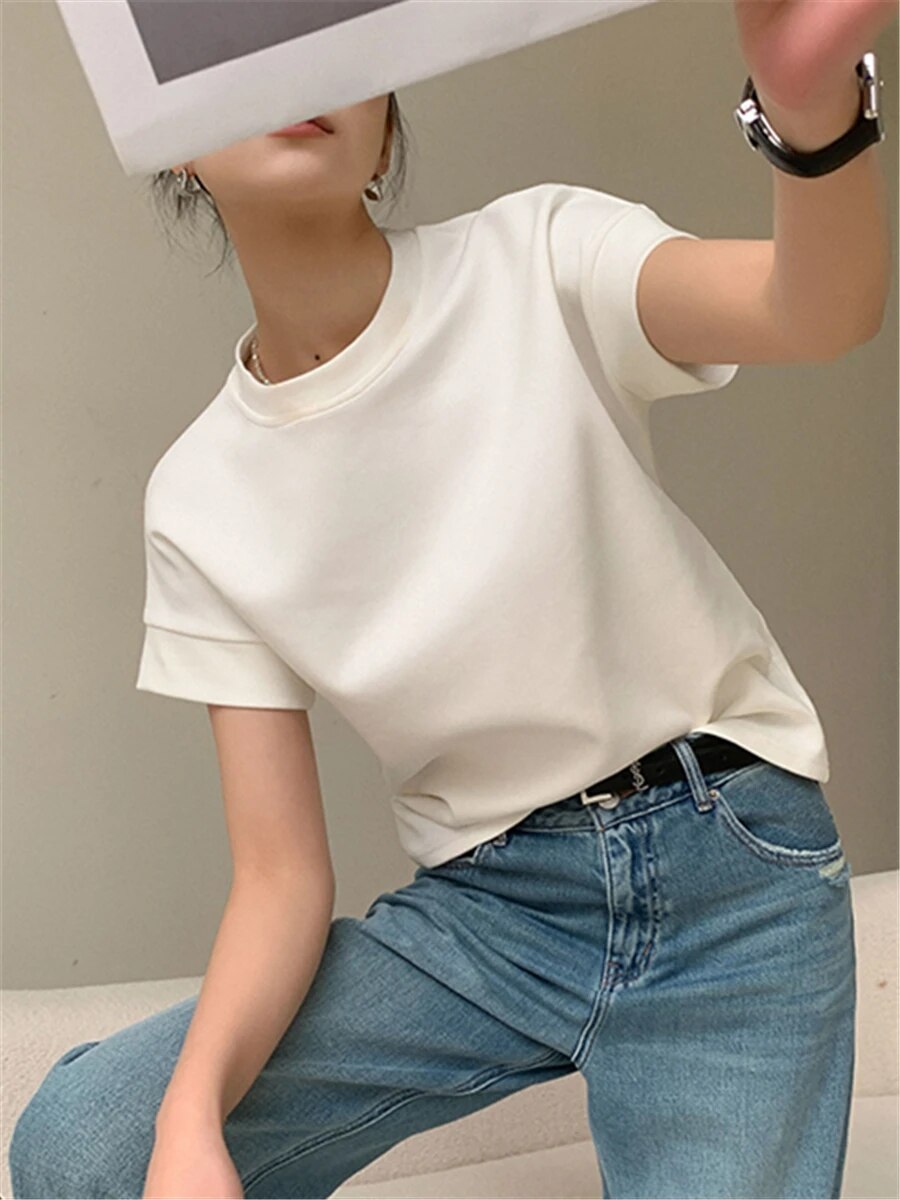 T-shirts Women Summer 2023 New Fashion Elegant Korean Chic O-neck Short Sleeve Ladies White Loose Tops Female Casual Tees - Premium  from Craftklart.store - Just $17.79! Shop now at Craftklart.store