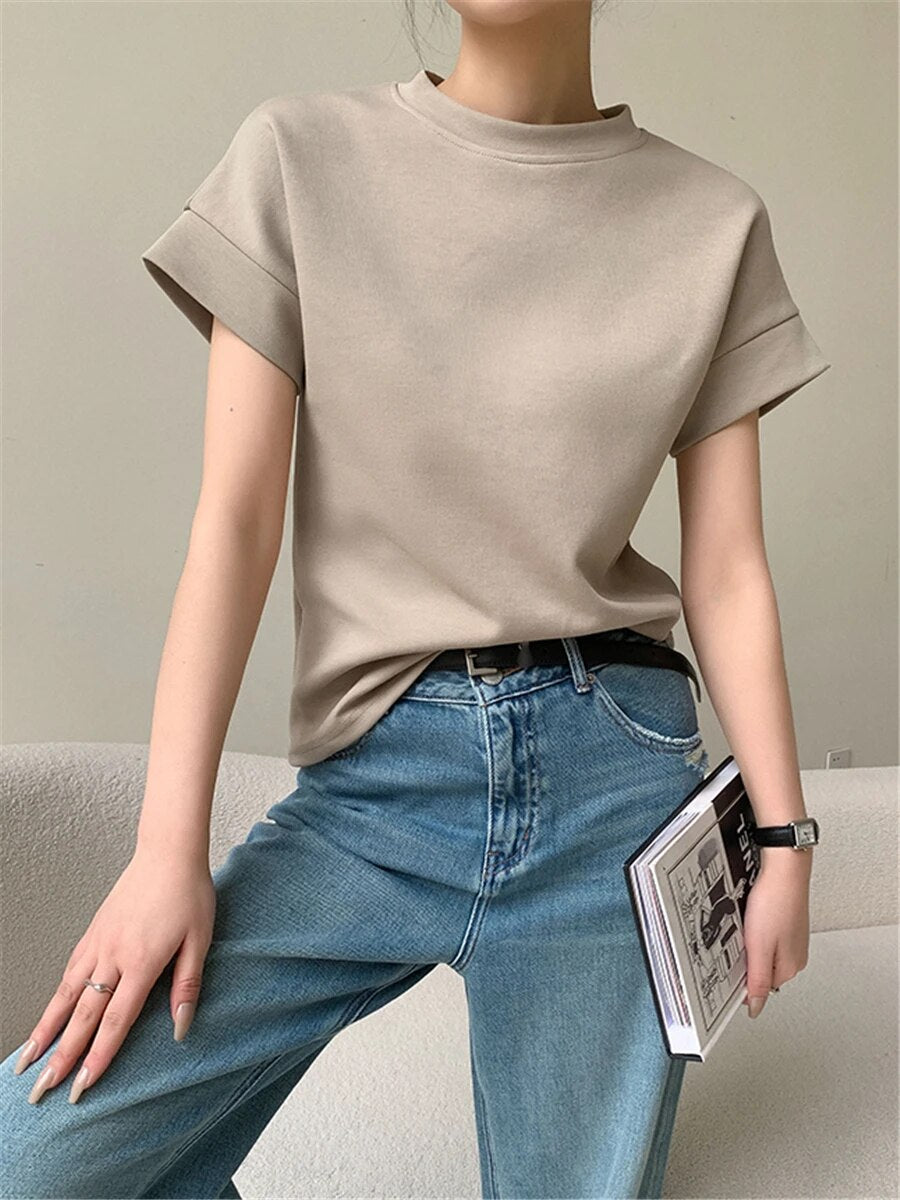 T-shirts Women Summer 2023 New Fashion Elegant Korean Chic O-neck Short Sleeve Ladies White Loose Tops Female Casual Tees - Premium  from Craftklart.store - Just $17.79! Shop now at Craftklart.store