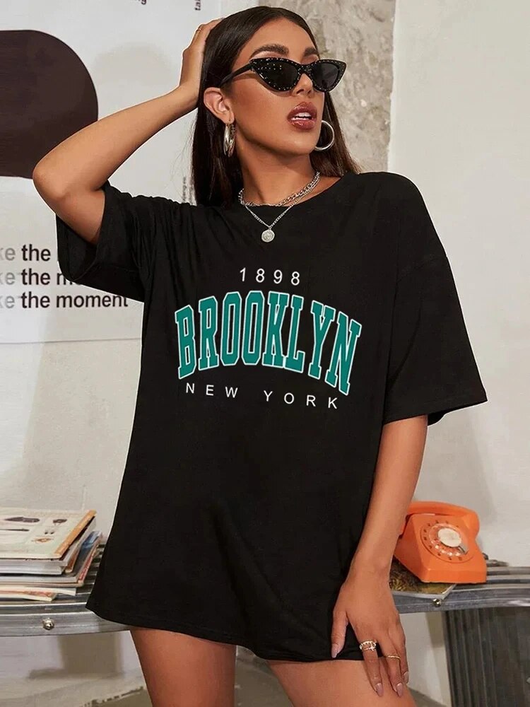 Women 1898 Brooklyn York Letter Print T Shirt - Premium T-shirt from Craftklart Dropship - Just $8.98! Shop now at Craftklart.store