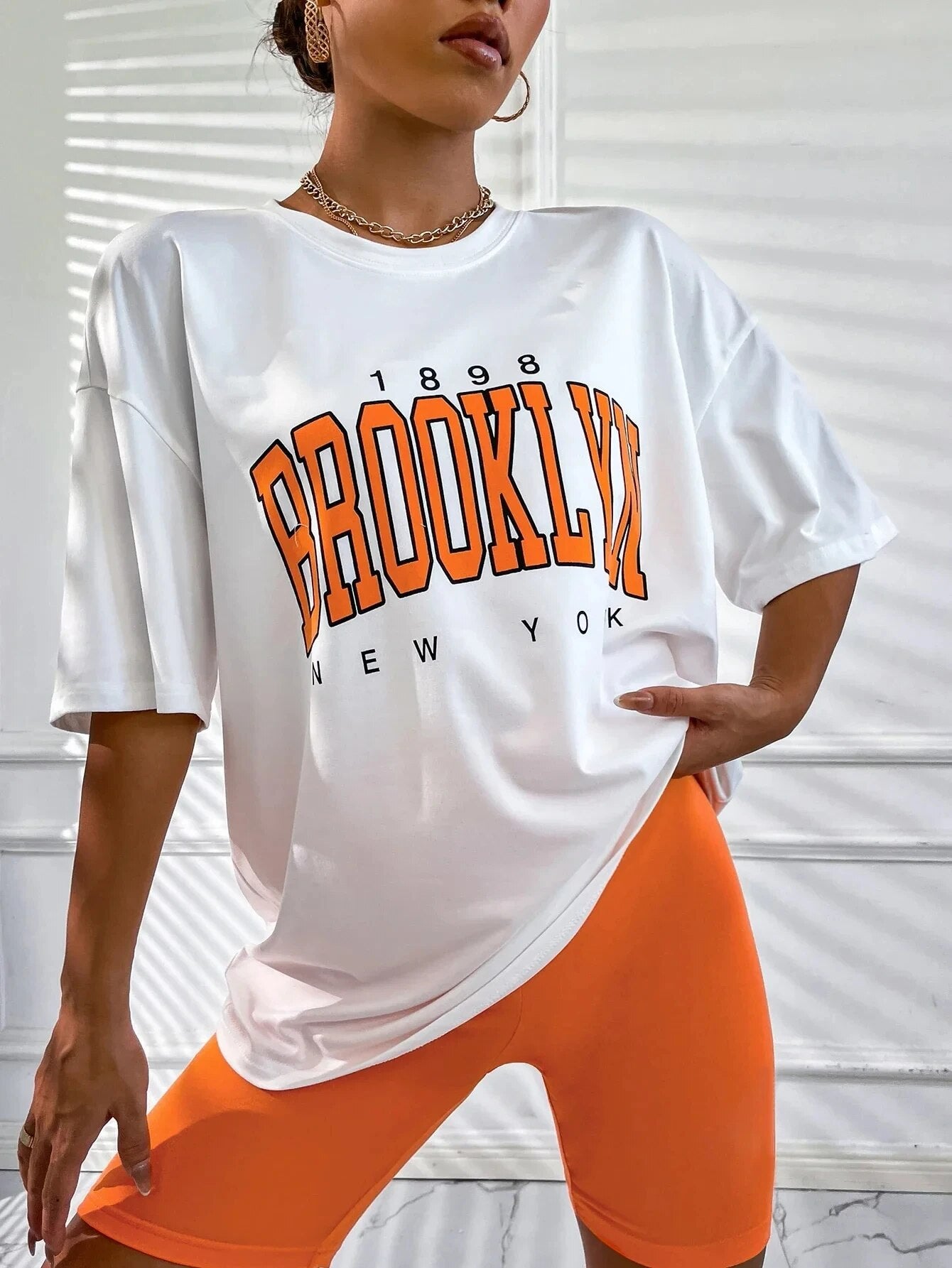 Women 1898 Brooklyn York Letter Print T Shirt - Premium T-shirt from Craftklart Dropship - Just $8.98! Shop now at Craftklart.store