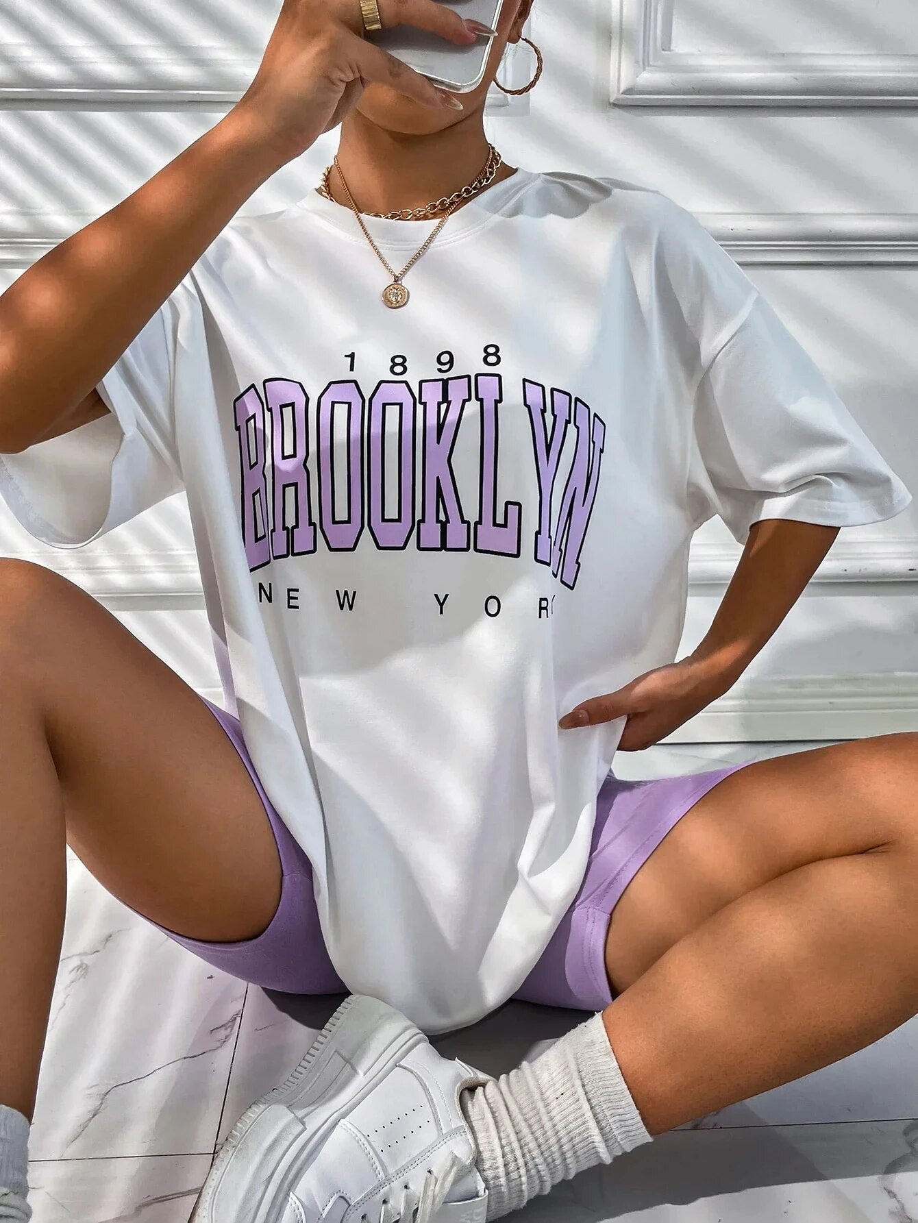 Women 1898 Brooklyn York Letter Print T Shirt - Premium T-shirt from Craftklart Dropship - Just $8.98! Shop now at Craftklart.store