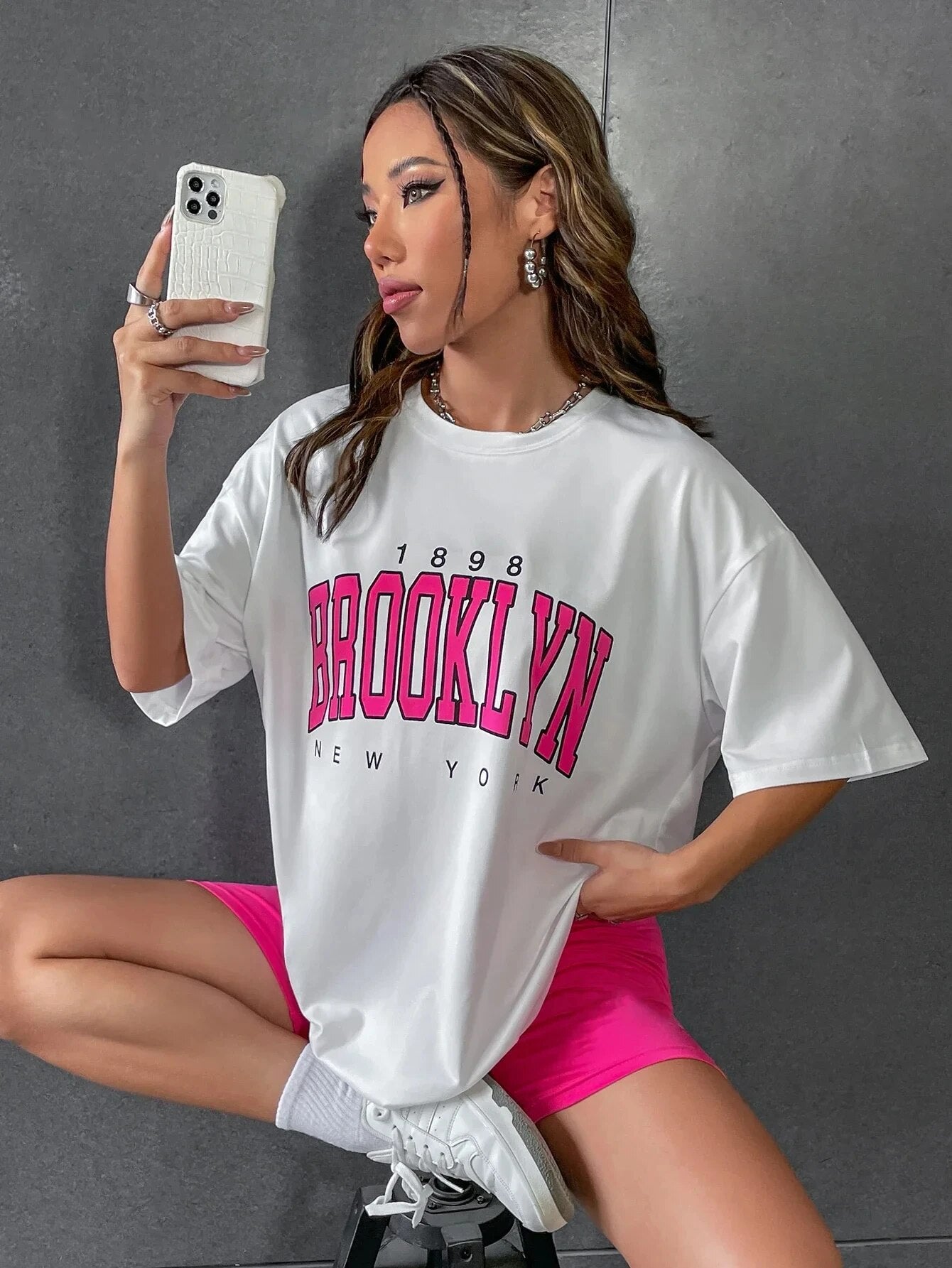 Women 1898 Brooklyn York Letter Print T Shirt - Premium T-shirt from Craftklart Dropship - Just $8.98! Shop now at Craftklart.store