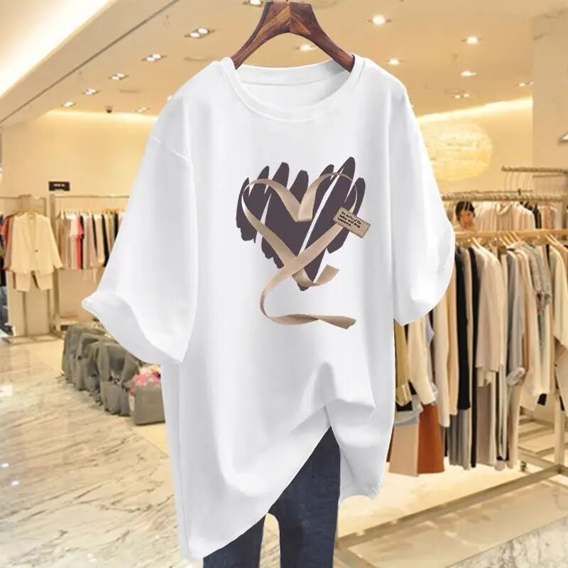 Women's 2024 Fashion Love Print Cotton O-Neck Tshirt - Premium T-shirt from Craftklart Dropship - Just $14.69! Shop now at Craftklart.store