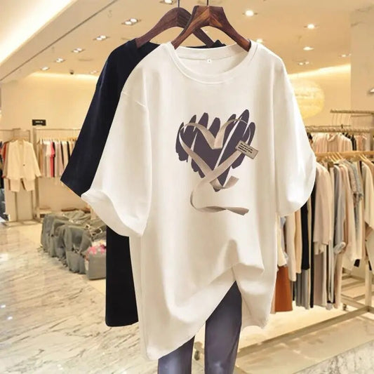 Women's 2024 Fashion Love Print Cotton O-Neck Tshirt - Premium T-shirt from Craftklart Dropship - Just $14.69! Shop now at Craftklart.store