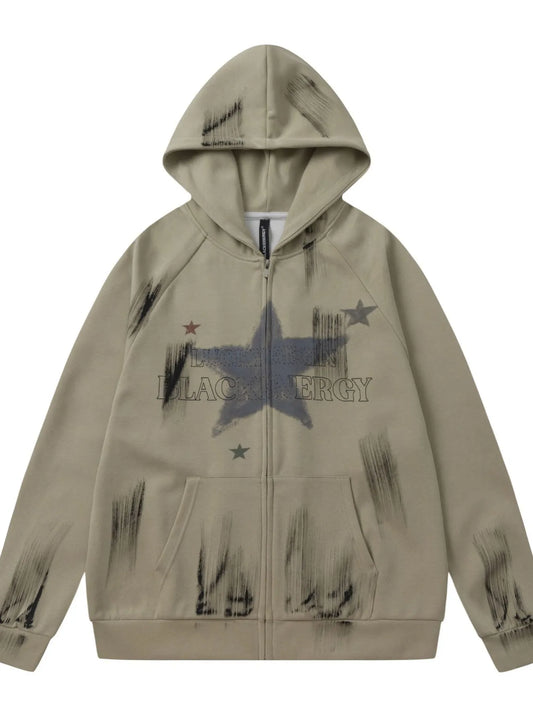 Men's Vintage Star Zip-Up Hoodie - Premium Hoodie from Trendsi - Just $90.92! Shop now at Craftklart.store