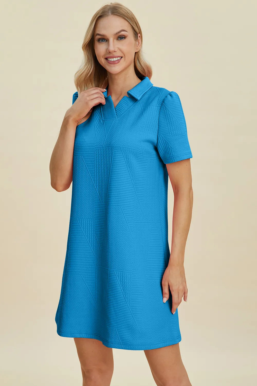 Double Take Full Size Texture Short Sleeve Dress - Premium Dress from Trendsi - Just $22.95! Shop now at Craftklart.store