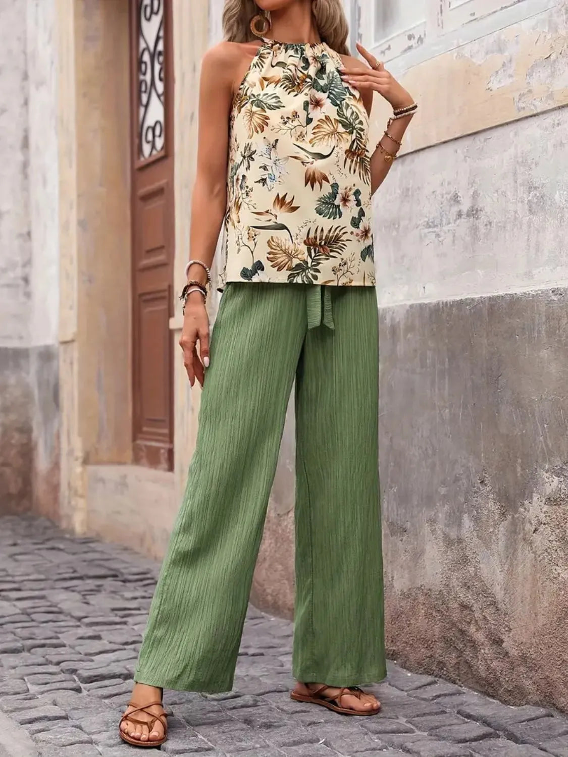 Printed Tank Top and Wide Leg Pants Set - Premium Set from Trendsi - Just $25.01! Shop now at Craftklart.store