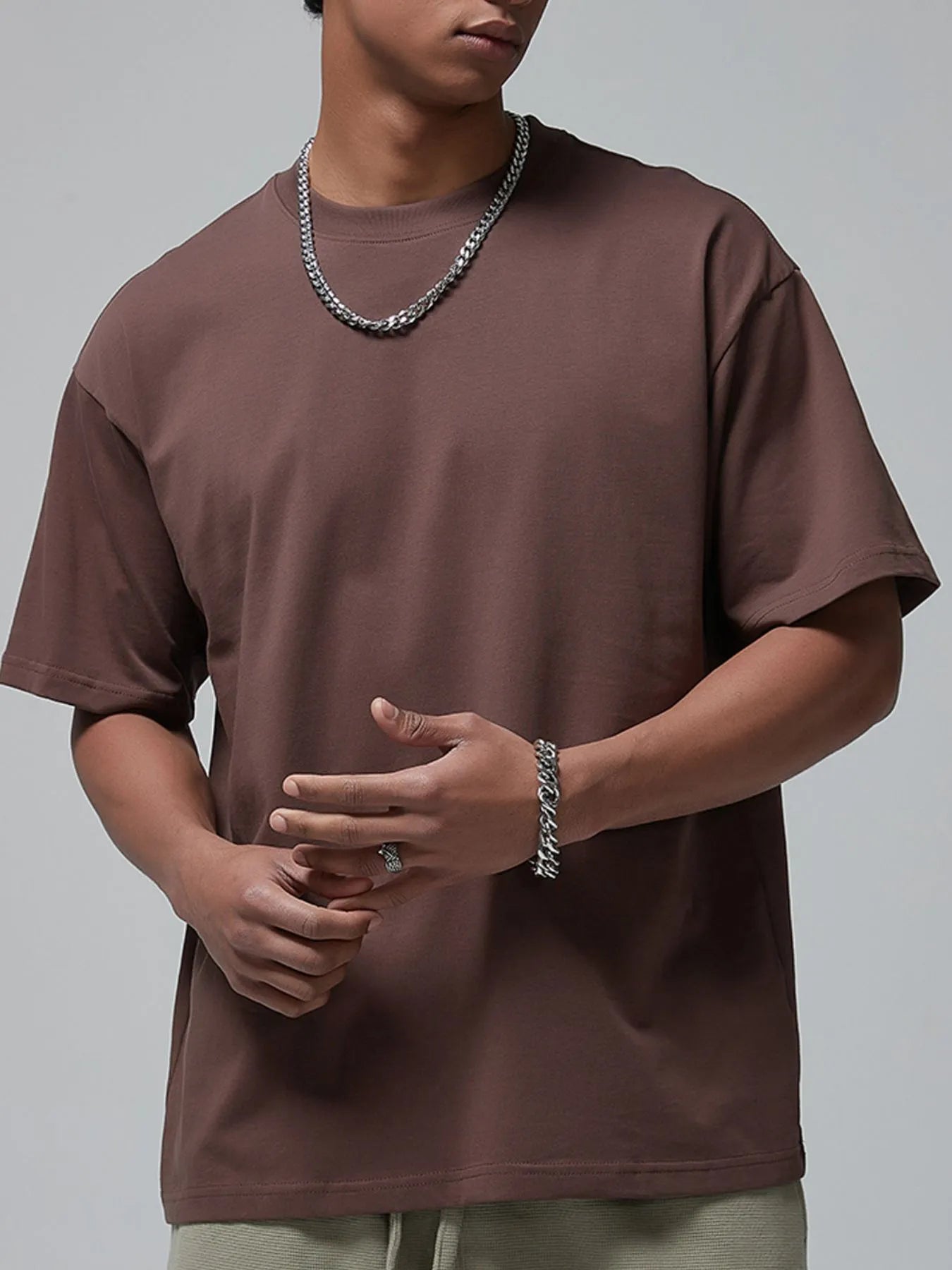 Men's Oversized Casual Round Neck T-Shirt - Premium T-Shirt from Trendsi - Just $23.19! Shop now at Craftklart.store