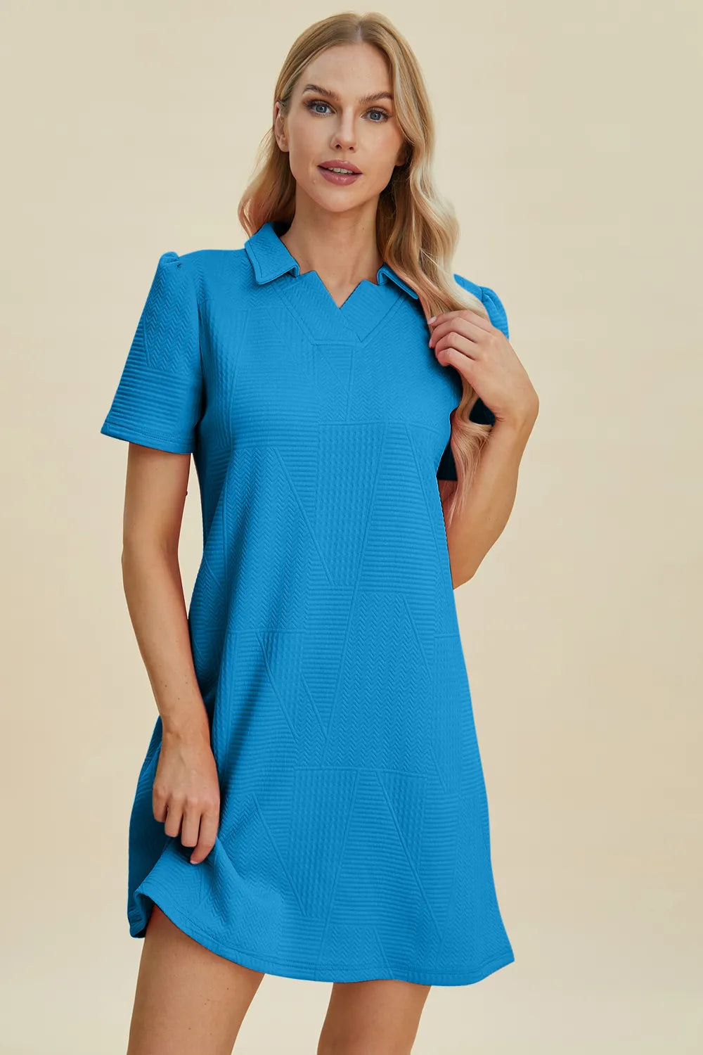 Double Take Full Size Texture Short Sleeve Dress - Premium Dress from Trendsi - Just $22.95! Shop now at Craftklart.store