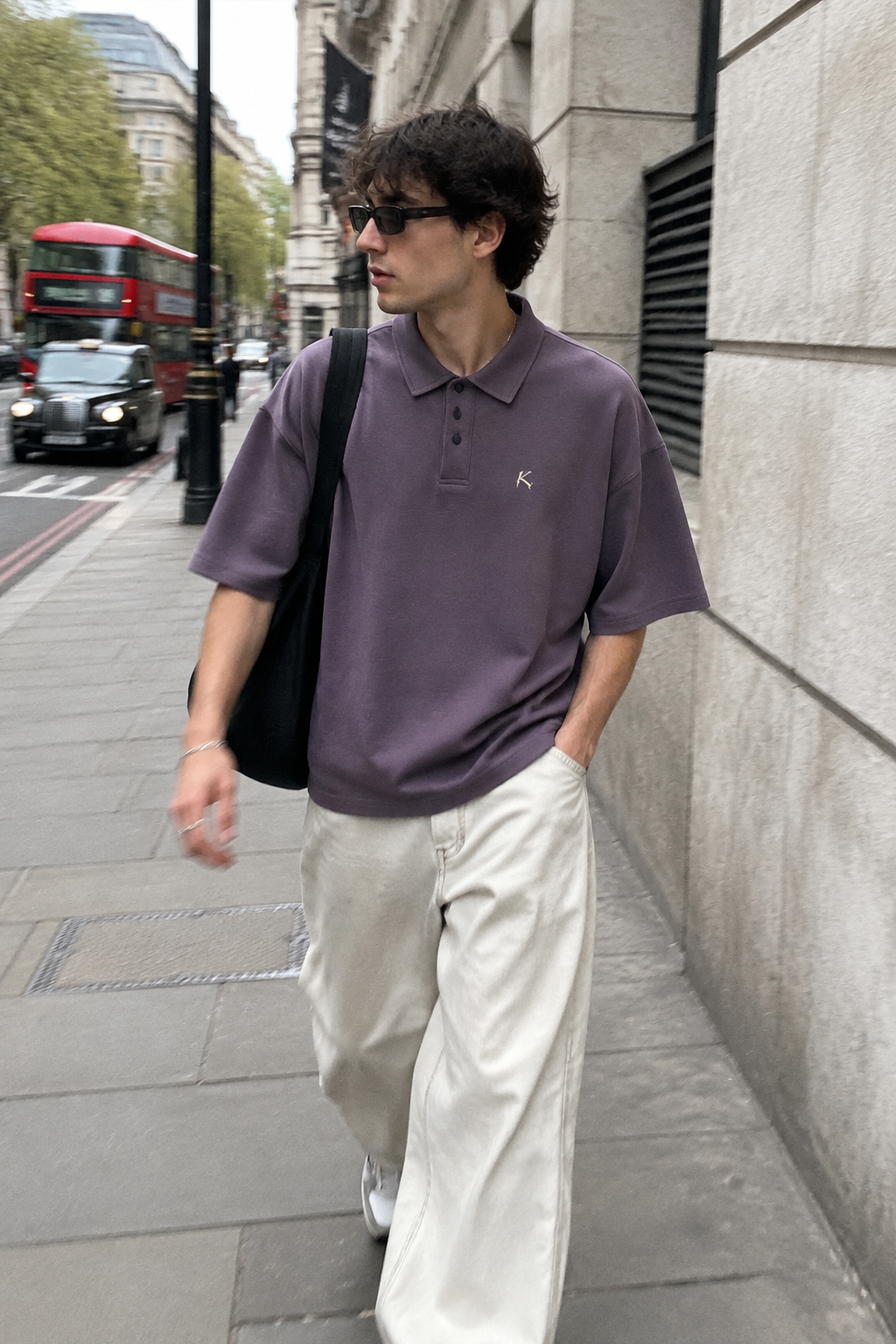 ODMPOD 250GSM drop shoulder polo shirt in classic design, featuring a relaxed fit and soft fabric for casual style.