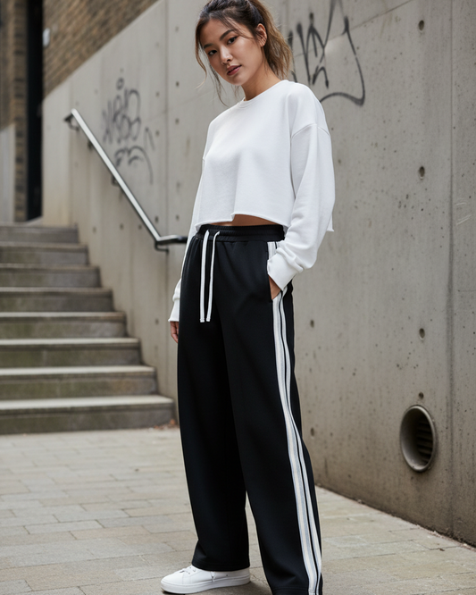 Side-Stripe Straight-Leg Pants