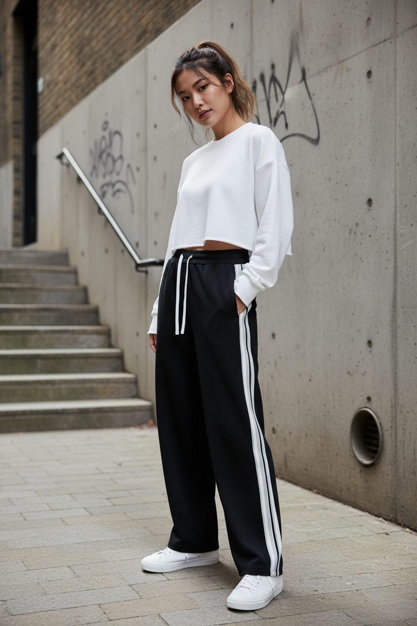 Side-Stripe Straight-Leg Pants