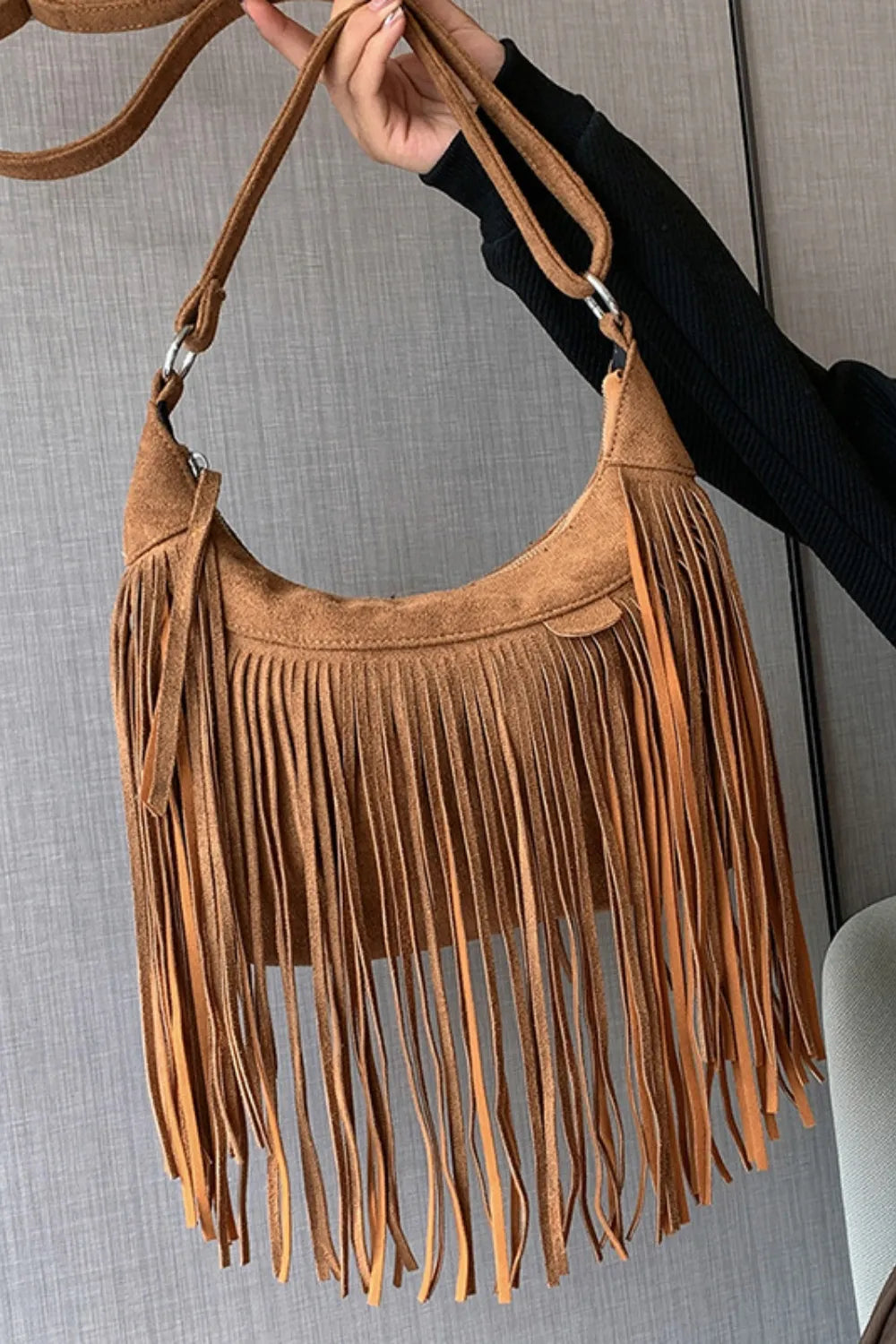 Suede Fringe Adjustable Strap Shoulder Bag - Premium Crossbody Bag from Trendsi - Just $21.74! Shop now at Craftklart.store