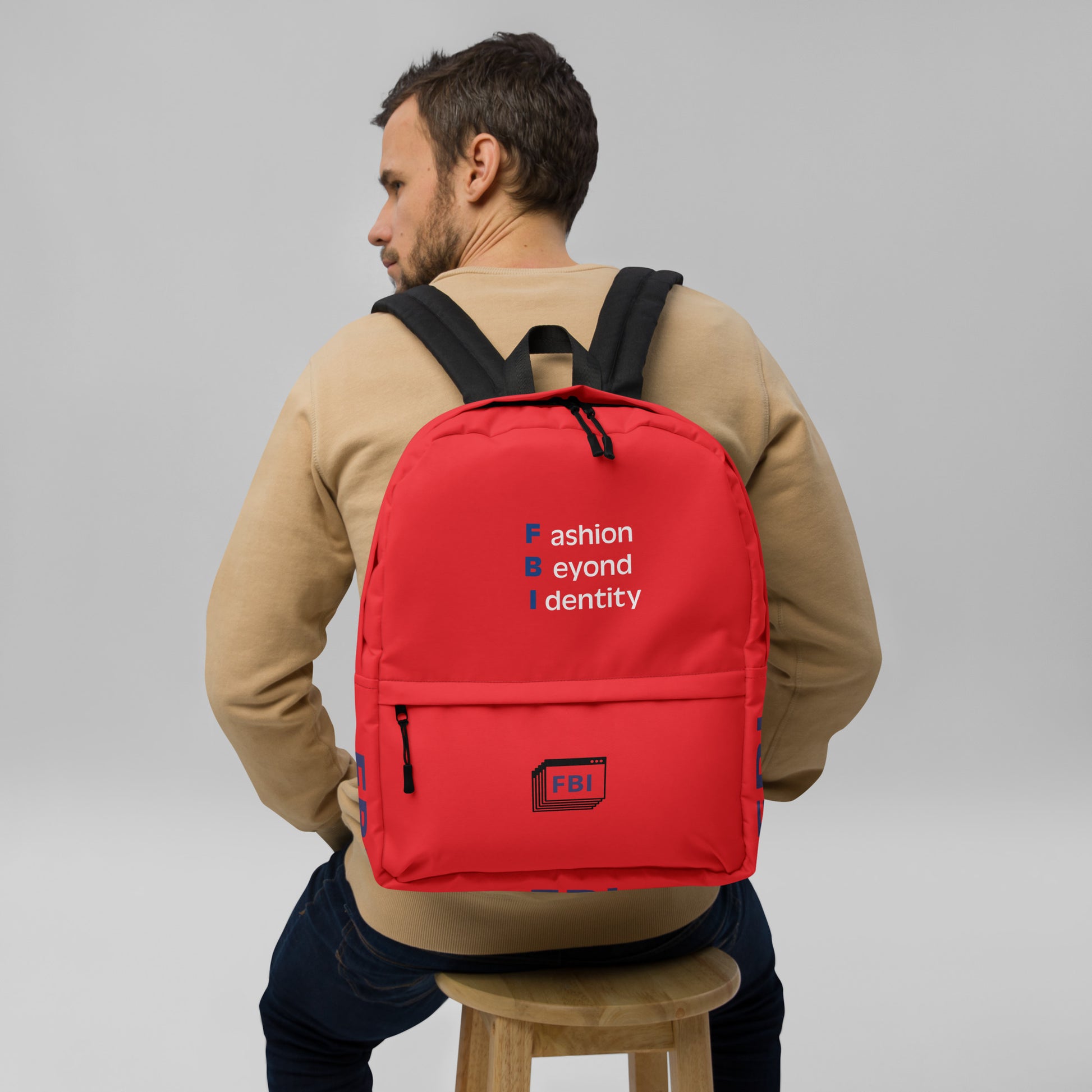 All-over print white Craftklart Urban Backpack with water-resistant fabric and 15-inch laptop compartment, front view.