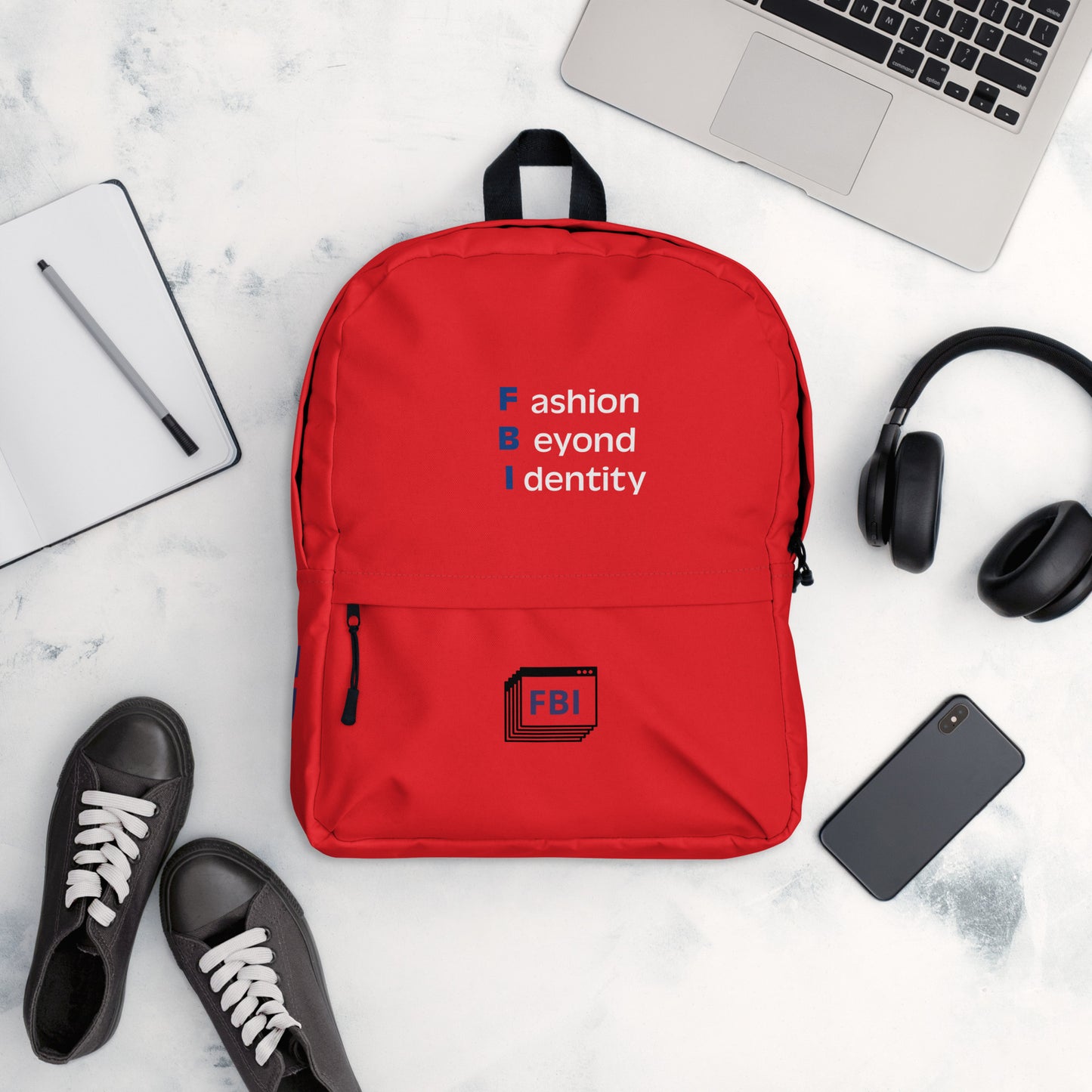 Fashion Beyond Identity Urban backpack by Craftklart with all-over print, water-resistant design, and 15-inch laptop compartment.
