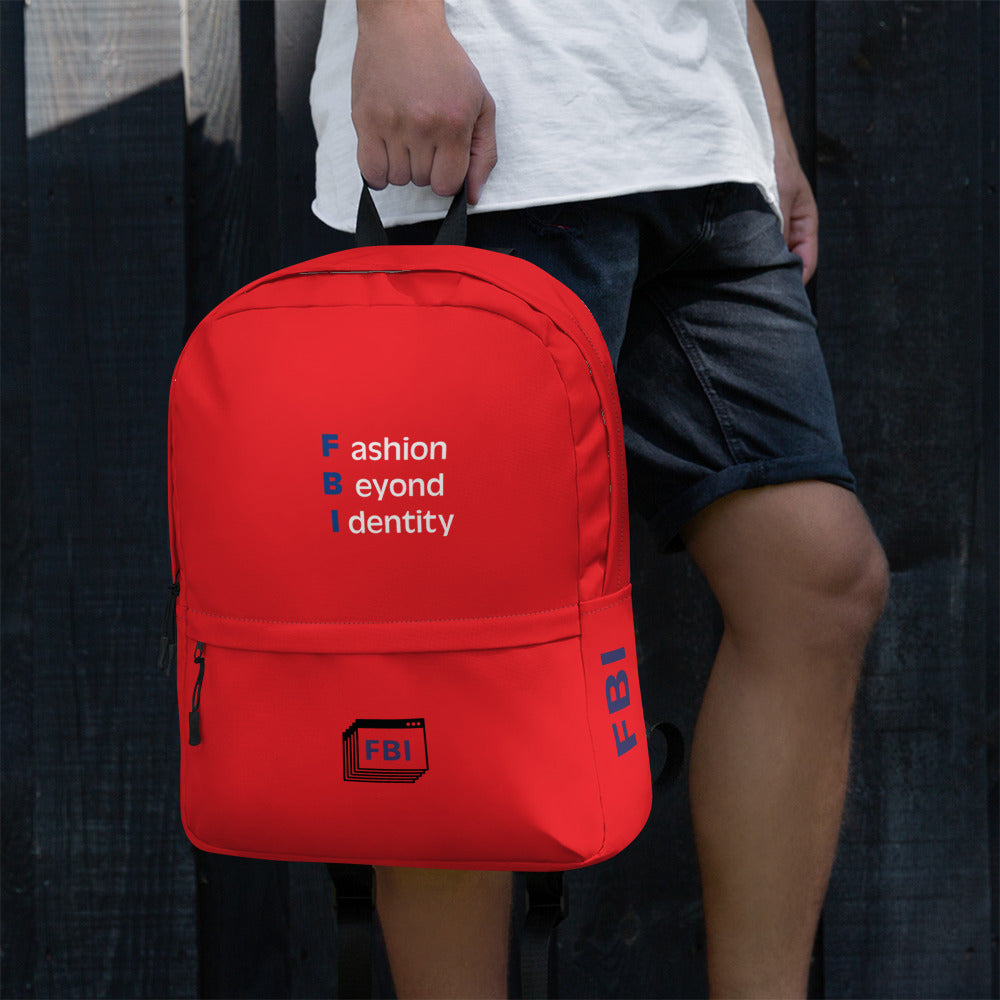 Craftklart Fashion Beyond Identity Urban Backpack with all-over print, water-resistant design, suitable for 15-inch laptops.