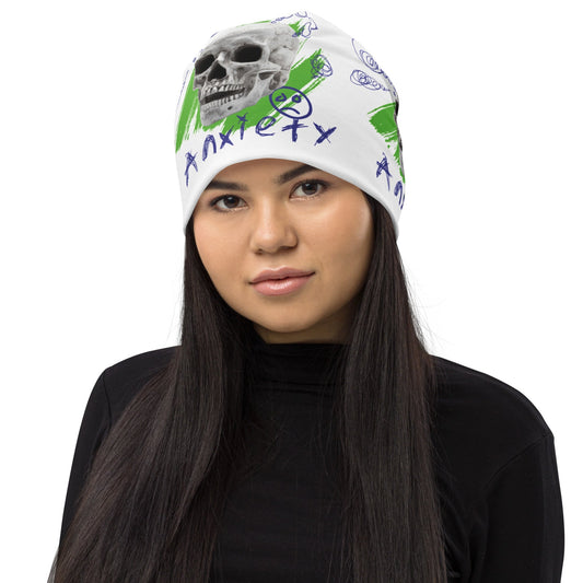 Craftklart Anxiety All-Over Print Beanie - Premium Hats from Craftklart.store - Just $17.50! Shop now at Craftklart.store