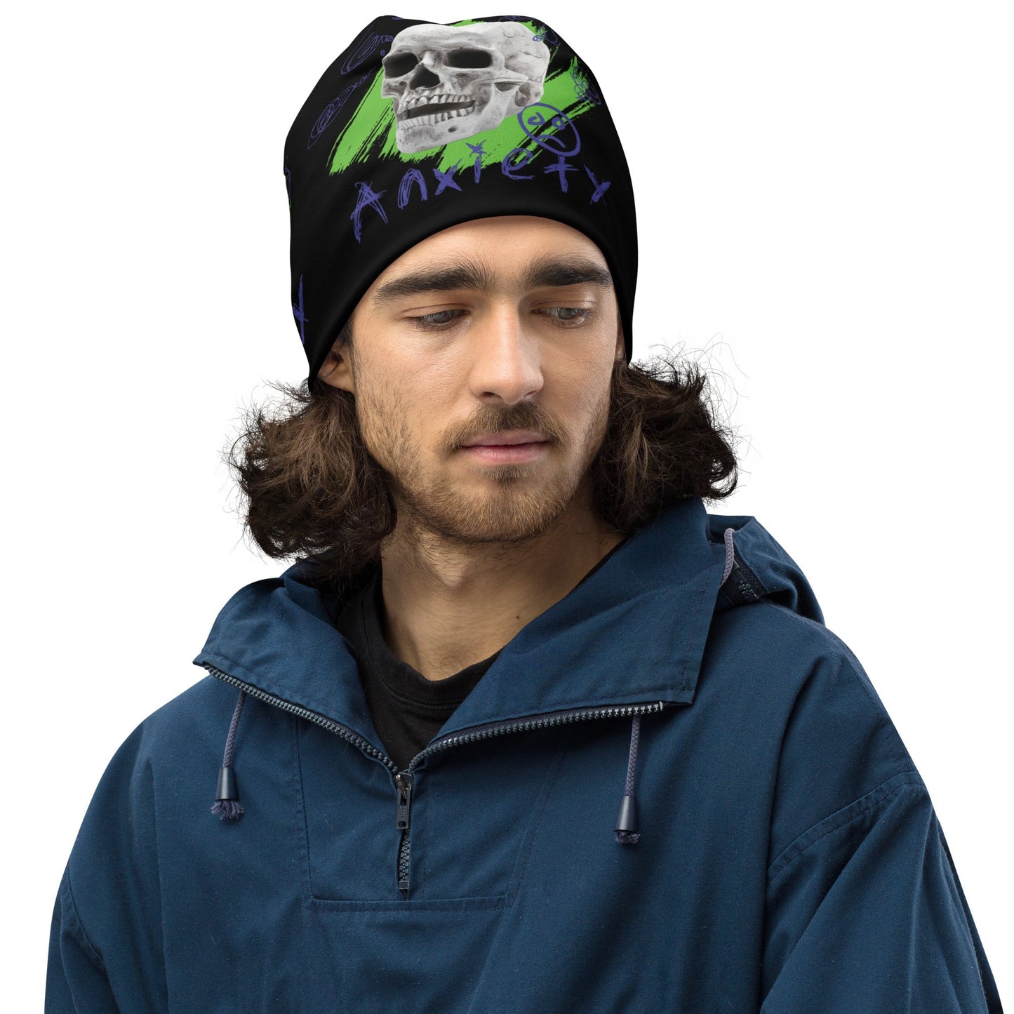 Craftklart Anxiety Print All-Over Print Beanie (Black) - Premium Hats from Craftklart.store - Just $18.50! Shop now at Craftklart.store