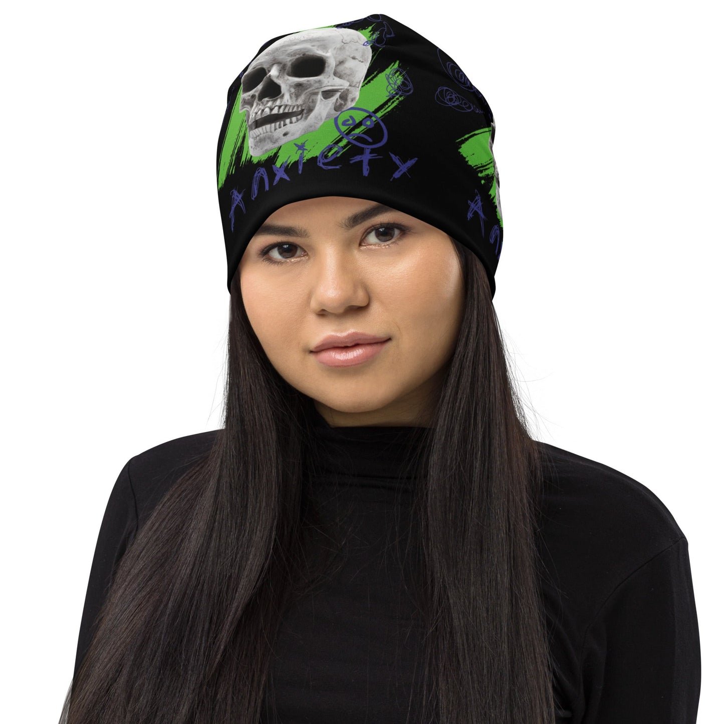 Craftklart Anxiety Print All-Over Print Beanie (Black) - Premium Hats from Craftklart.store - Just $18.50! Shop now at Craftklart.store