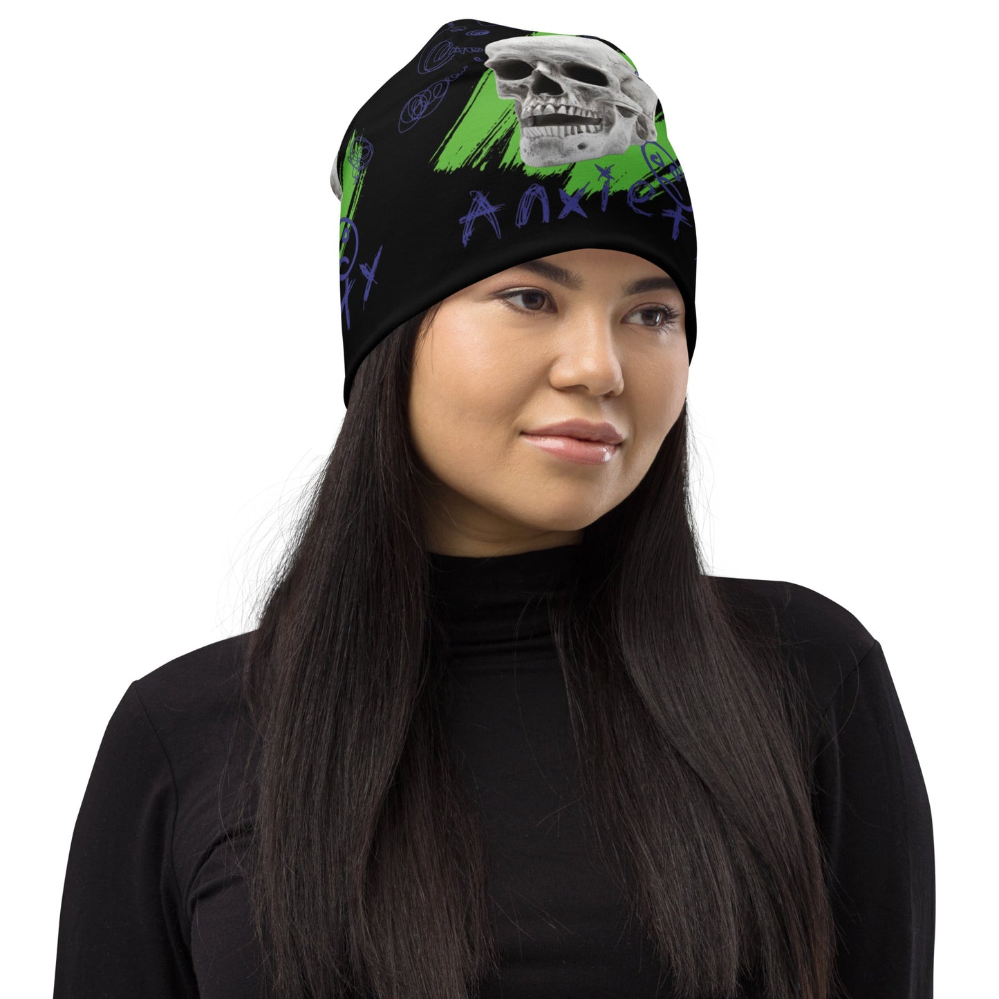 Craftklart Anxiety Print All-Over Print Beanie (Black) - Premium Hats from Craftklart.store - Just $18.50! Shop now at Craftklart.store