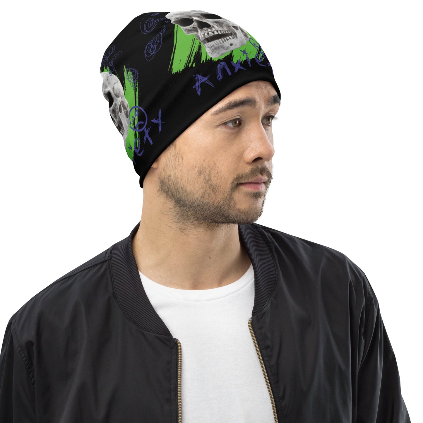 Craftklart Anxiety Print All-Over Print Beanie (Black) - Premium Hats from Craftklart.store - Just $18.50! Shop now at Craftklart.store