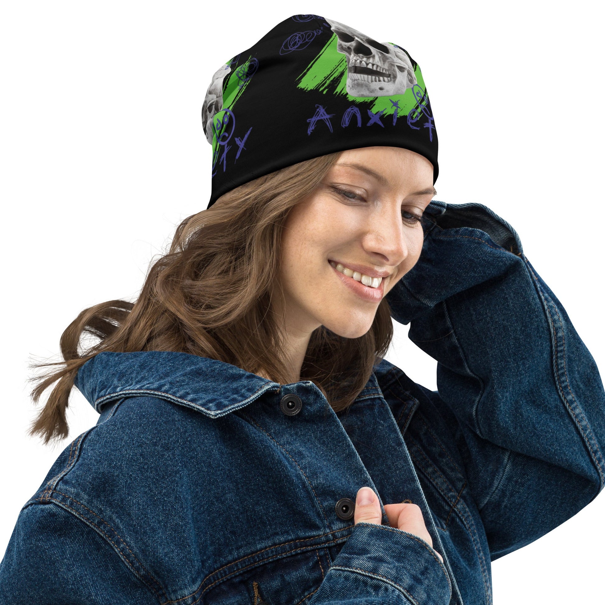 Craftklart Anxiety Print All-Over Print Beanie (Black) - Premium Hats from Craftklart.store - Just $18.50! Shop now at Craftklart.store