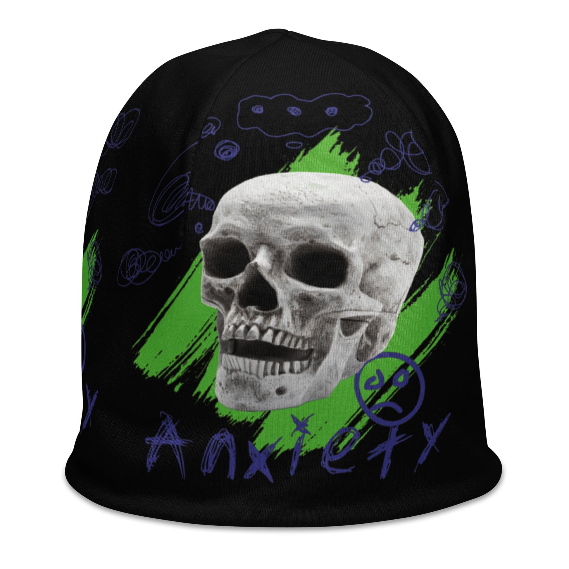 Craftklart Anxiety Print All-Over Print Beanie (Black) - Premium Hats from Craftklart.store - Just $18.50! Shop now at Craftklart.store