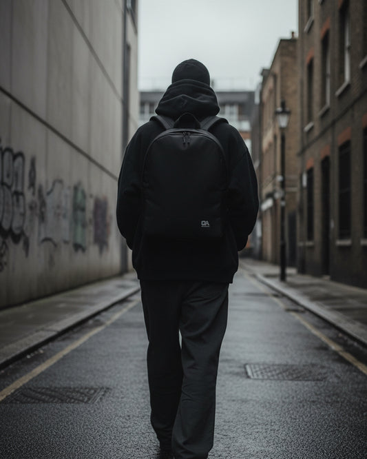 White Craftklart minimalist urban backpack by Printify featuring all-over print, water-resistant design, ideal for everyday carry.