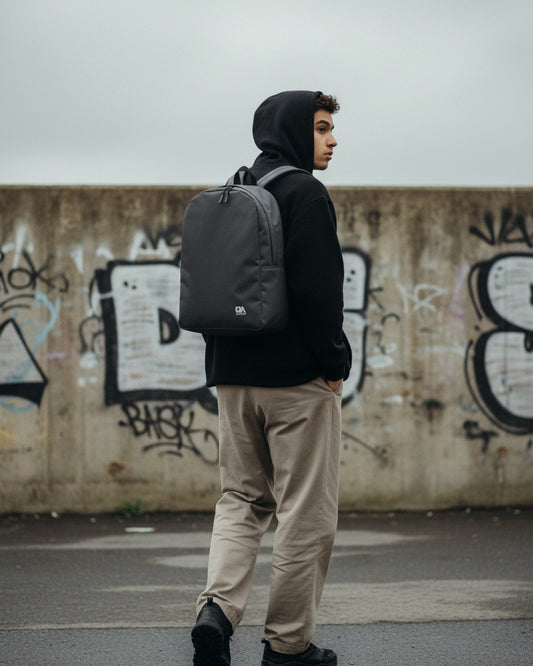 White Craftklart minimalist urban backpack by Printify, water-resistant bag with all-over print design for everyday carry.